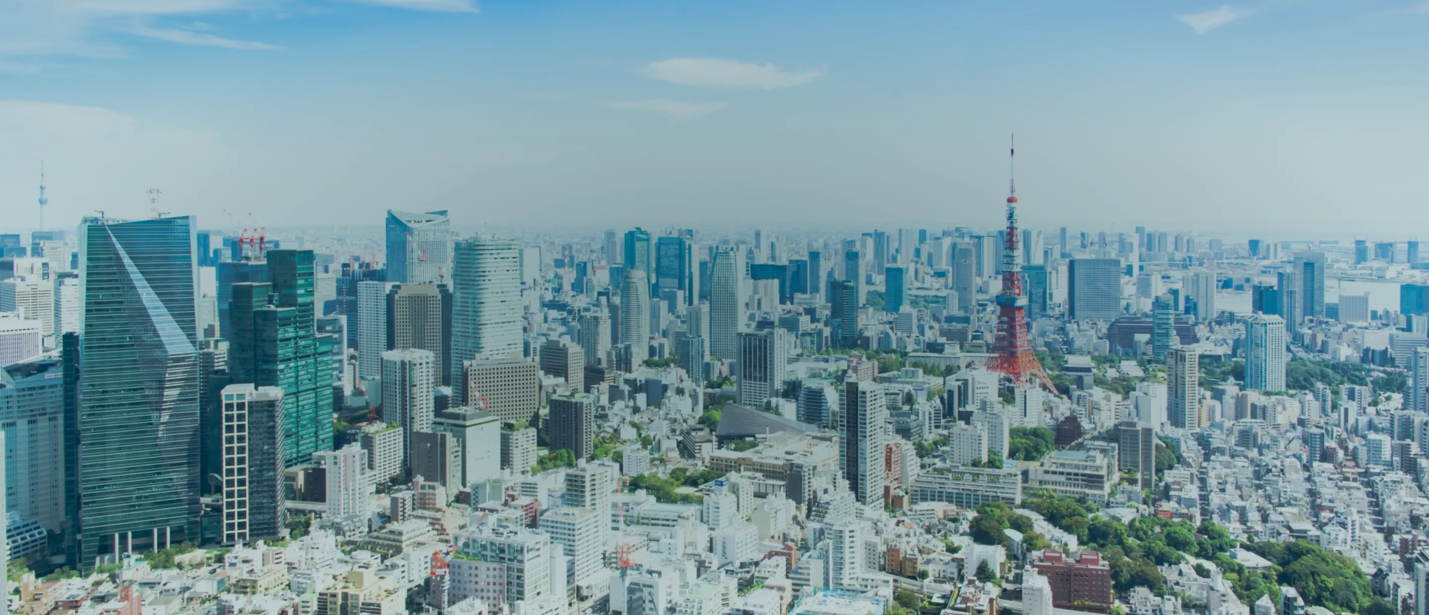 都市の高層ビル群と青空